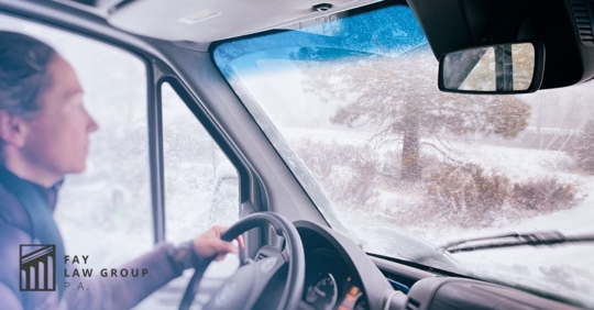 person driving through snow